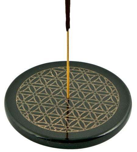 Flower of Life in Gold Incense Stick Burner/Altar Tile – 3"D – Sold Individually — view 1
