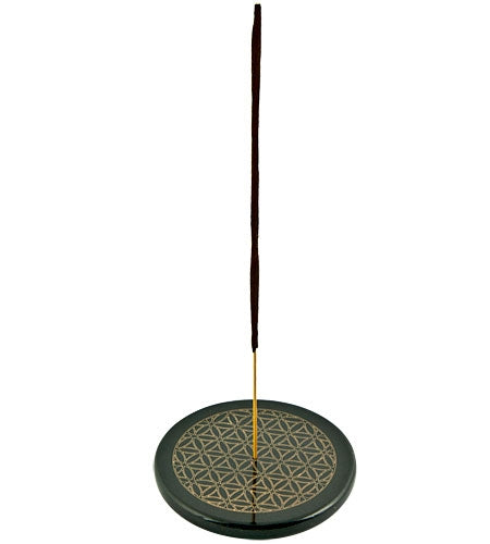 Flower of Life in Gold Incense Stick Burner/Altar Tile – 3"D – Sold Individually — view 2