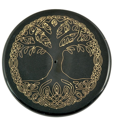 Tree of Life in Gold Incense Stick Burner/Altar Tile – 3"D – Sold Individually — view 3