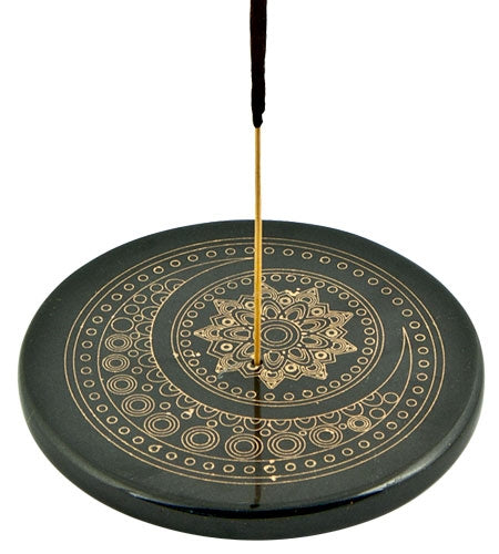 Crescent Moon Mandala in Gold Incense Stick Burner/Altar Tile – 3"D – Sold Individually — view 1