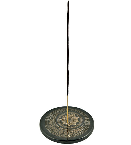 Crescent Moon Mandala in Gold Incense Stick Burner/Altar Tile – 3"D – Sold Individually — view 2