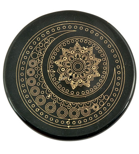 Crescent Moon Mandala in Gold Incense Stick Burner/Altar Tile – 3"D – Sold Individually — view 3