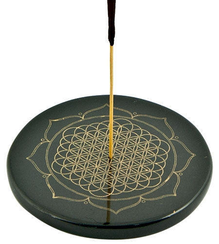 Lotus Flower of Life in Gold Incense Stick Burner/Altar Tile – 3"D – Sold Individually — view 1