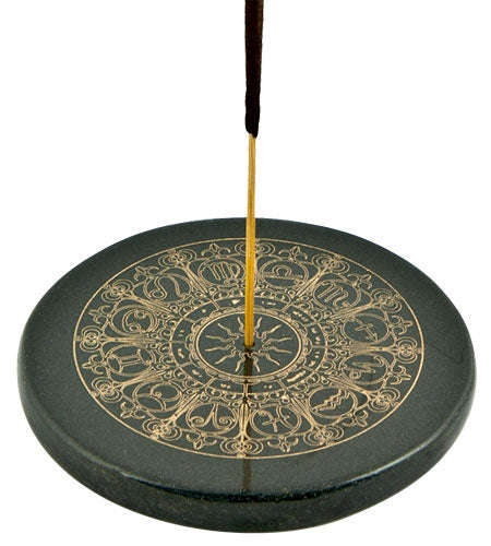 Zodiac Sign in Gold Incense Stick Burner/Altar Tile – 3"D – Sold Individually — view 1