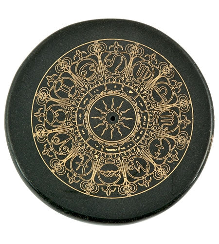 Zodiac Sign in Gold Incense Stick Burner/Altar Tile – 3"D – Sold Individually — view 3