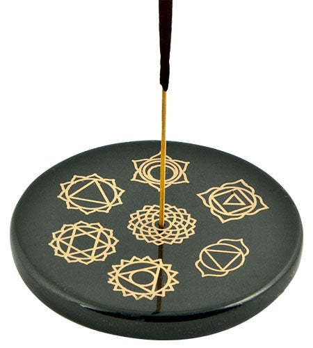 Seven Chakra in Gold Incense Stick Burner/Altar Tile – 3"D – Sold Individually — view 1
