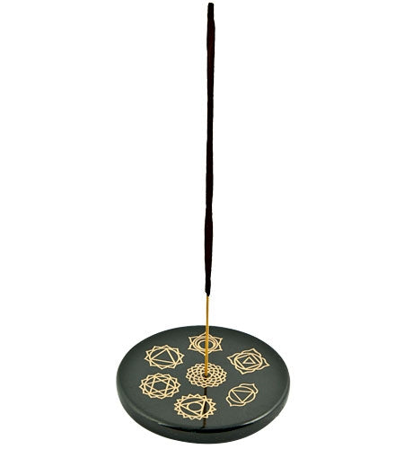 Seven Chakra in Gold Incense Stick Burner/Altar Tile – 3"D – Sold Individually — view 2