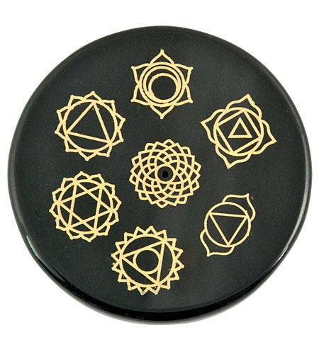 Seven Chakra in Gold Incense Stick Burner/Altar Tile – 3"D – Sold Individually — view 3