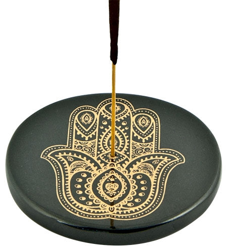 Hamsa Hand in Gold Incense Stick Burner/Altar Tile – 3"D – Sold Individually — view 1