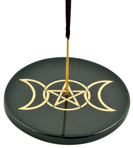 Triple Moon in Gold Incense Stick Burner/Altar Tile – 3"D – Sold Individually — view 1