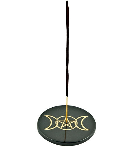 Triple Moon in Gold Incense Stick Burner/Altar Tile – 3"D – Sold Individually — view 2