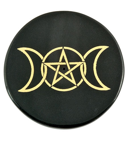 Triple Moon in Gold Incense Stick Burner/Altar Tile – 3"D – Sold Individually — view 3