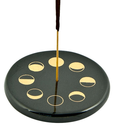 Moon Phase in Gold Incense Stick Burner/Altar Tile – 3"D – Sold Individually — view 1