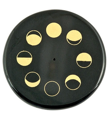 Moon Phase in Gold Incense Stick Burner/Altar Tile – 3"D – Sold Individually — view 3