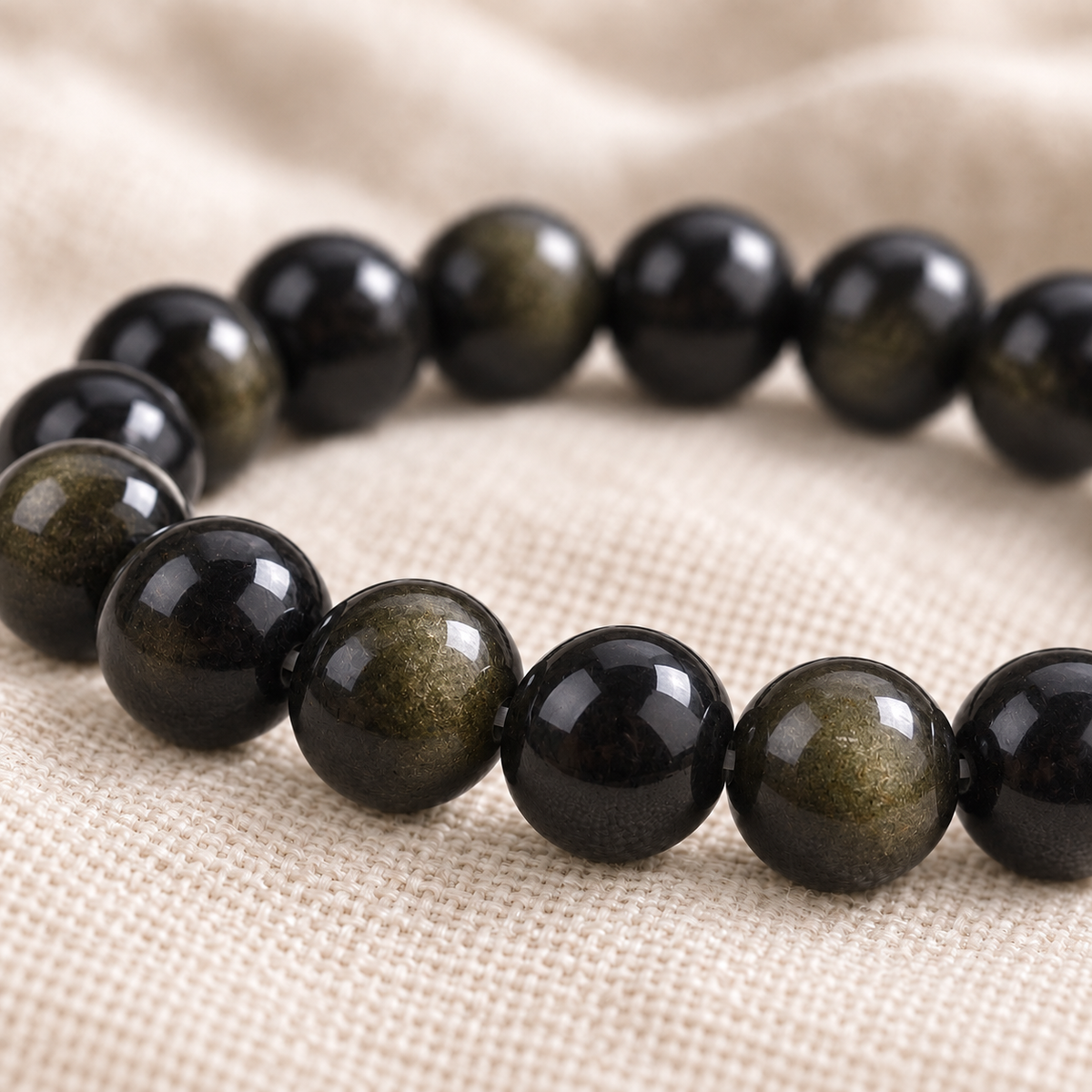 Gold Sheen Obsidian 8mm stretch bracelet macro