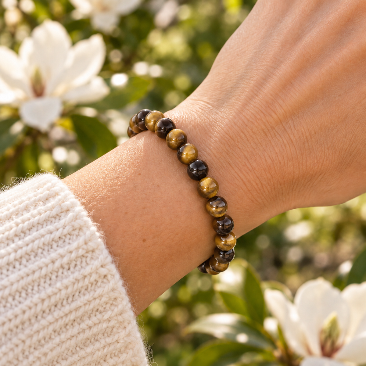 Gold Tiger Eye 8mm stretch bracelet wrist