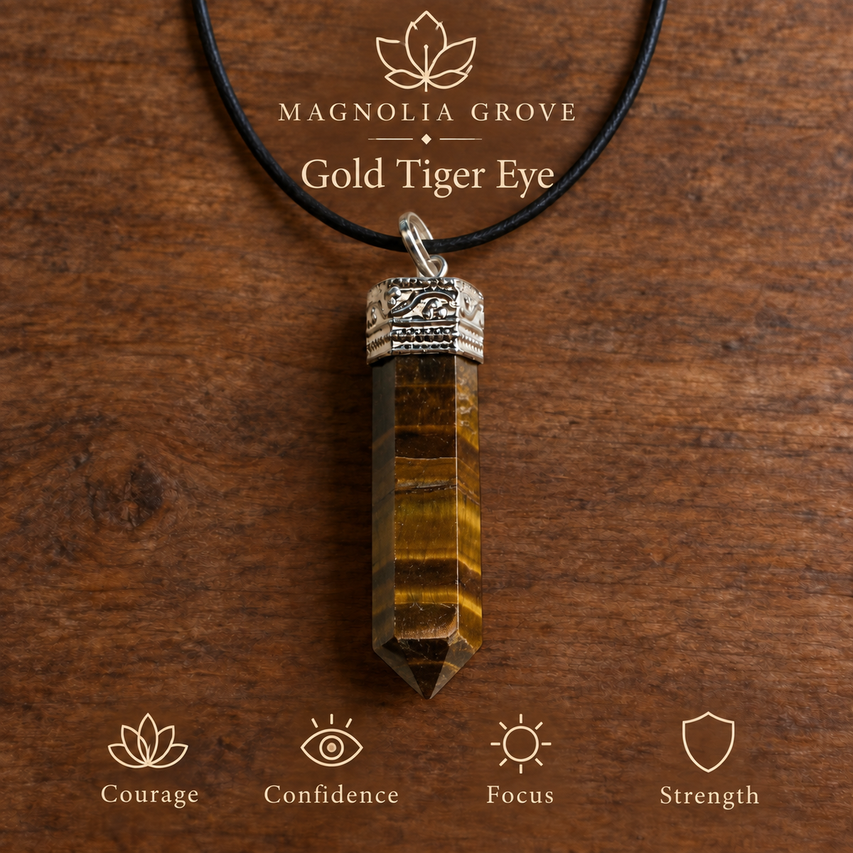 Gold Tiger Eye pencil pendant — main branded image