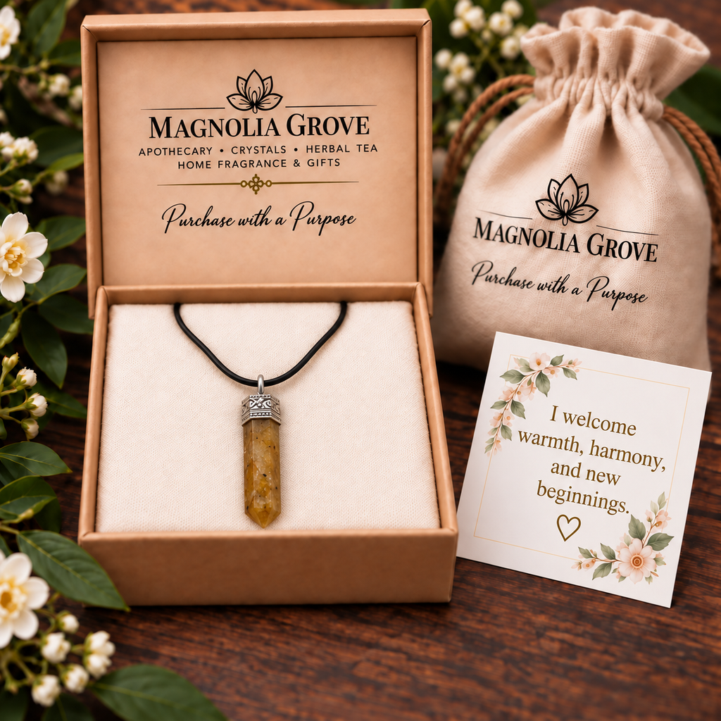 Golden Healer pencil pendant — gift presentation