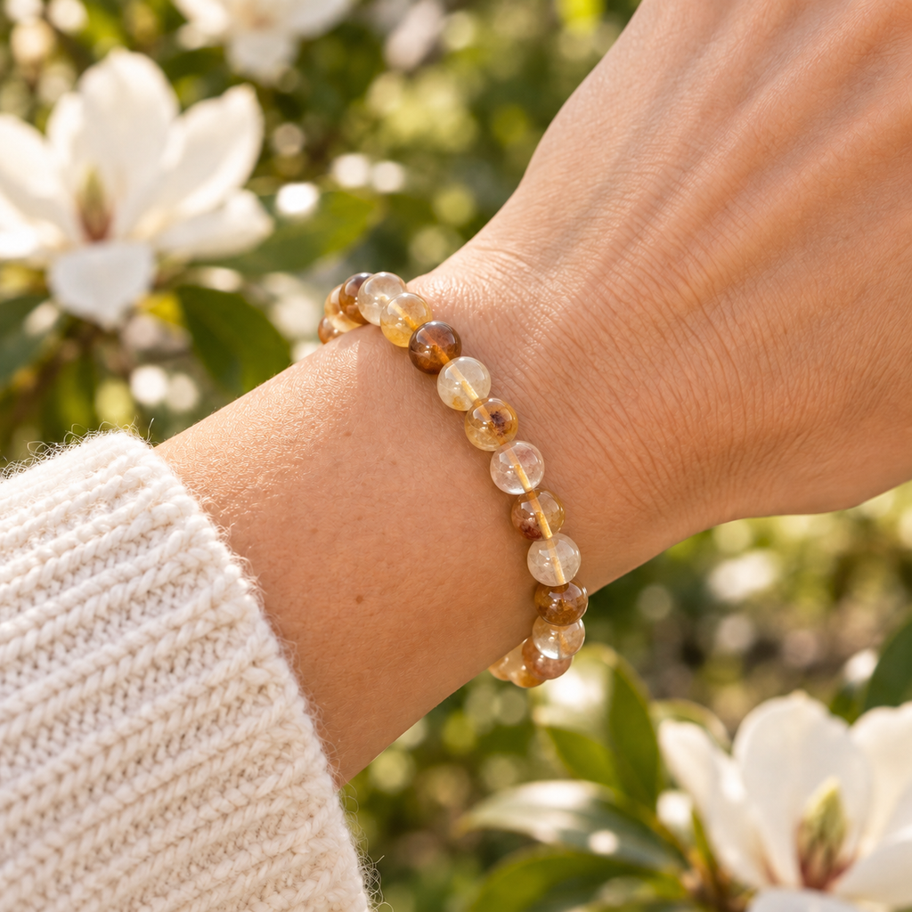 Golden Healer Quartz 8mm stretch bracelet wrist