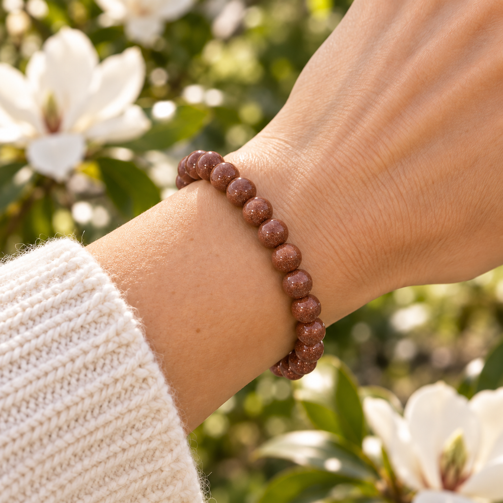 Goldstone 8mm stretch bracelet wrist