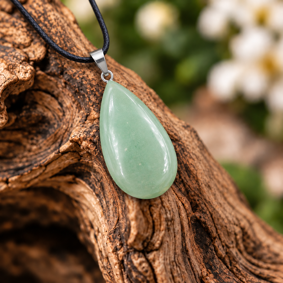 Green Aventurine drop pendant — closeup