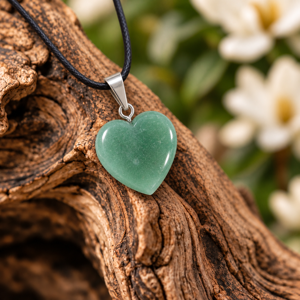 Green Aventurine Heart Pendant — Close-up