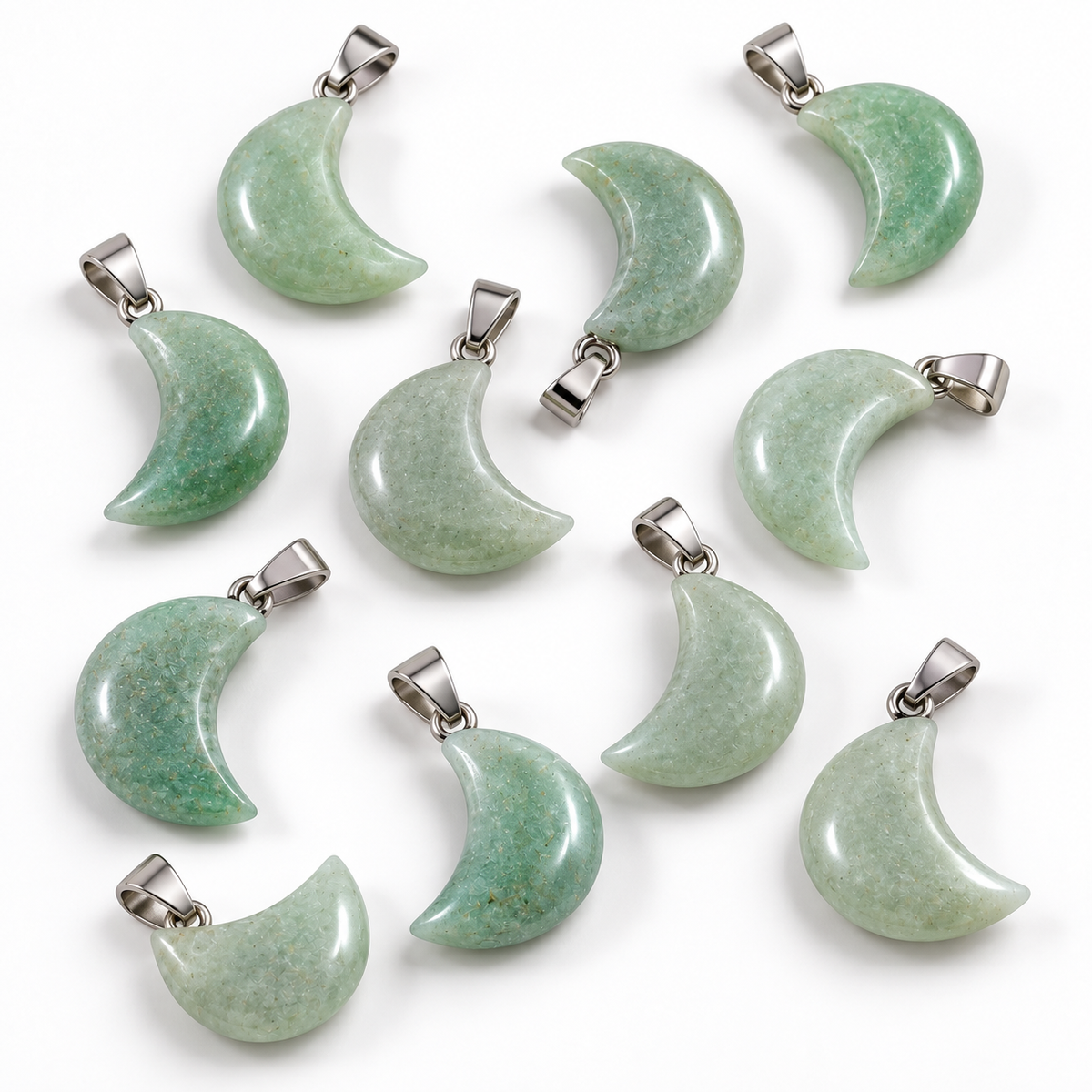 Green Aventurine Moon Pendant — Stone variations