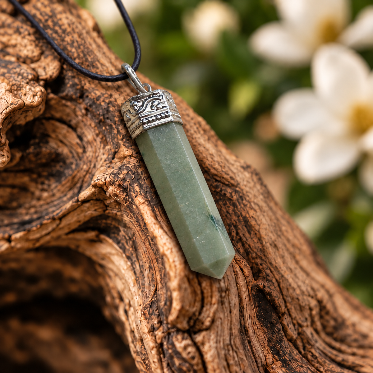 Green Aventurine pencil pendant — detail close-up