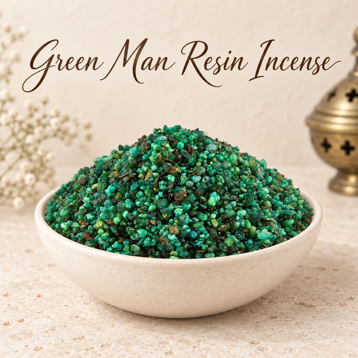 Green Man Resin Incense natural resin incense in an elegant ceramic bowl