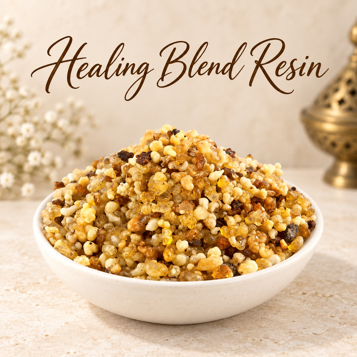 Healing Blend Resin natural resin incense in an elegant ceramic bowl