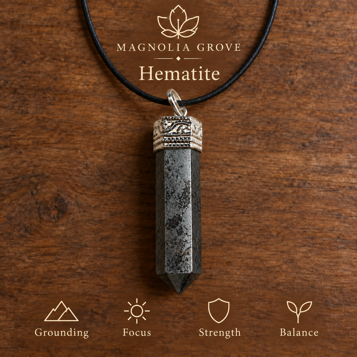 Hematite pencil pendant — main branded image