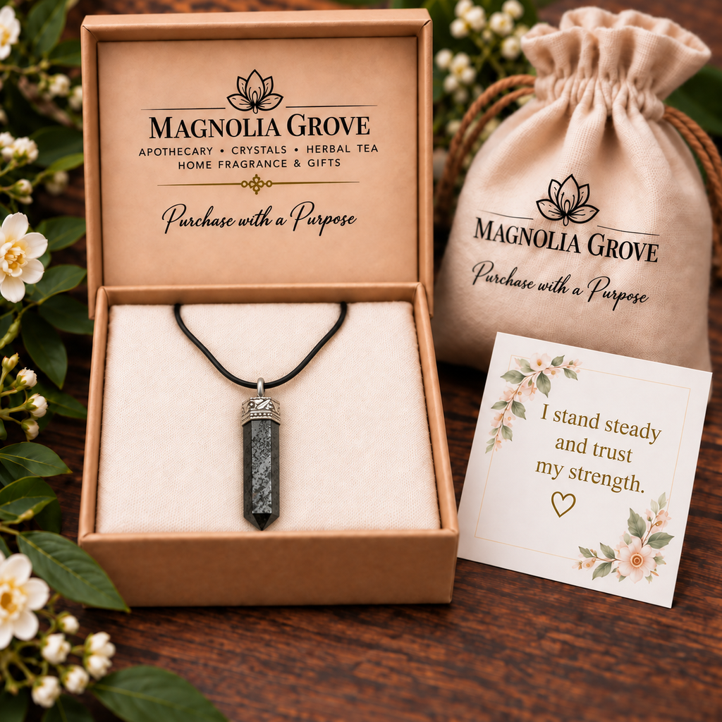 Hematite pencil pendant — gift presentation