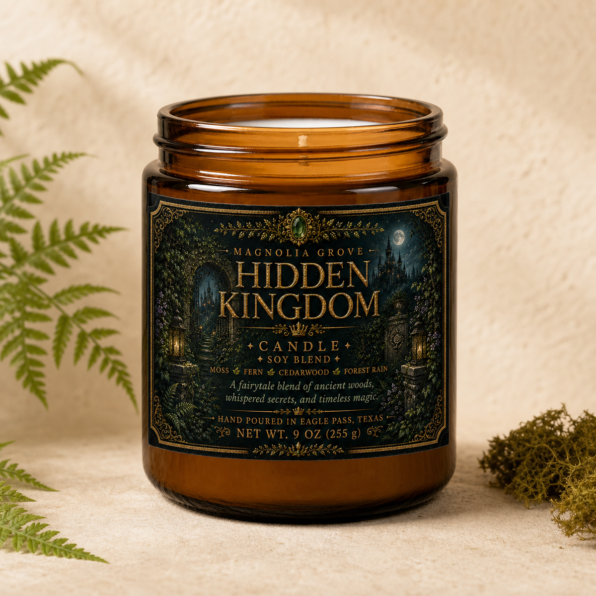 Hidden Kingdom 9 oz soy-blend candle from Magnolia Grove Gifts