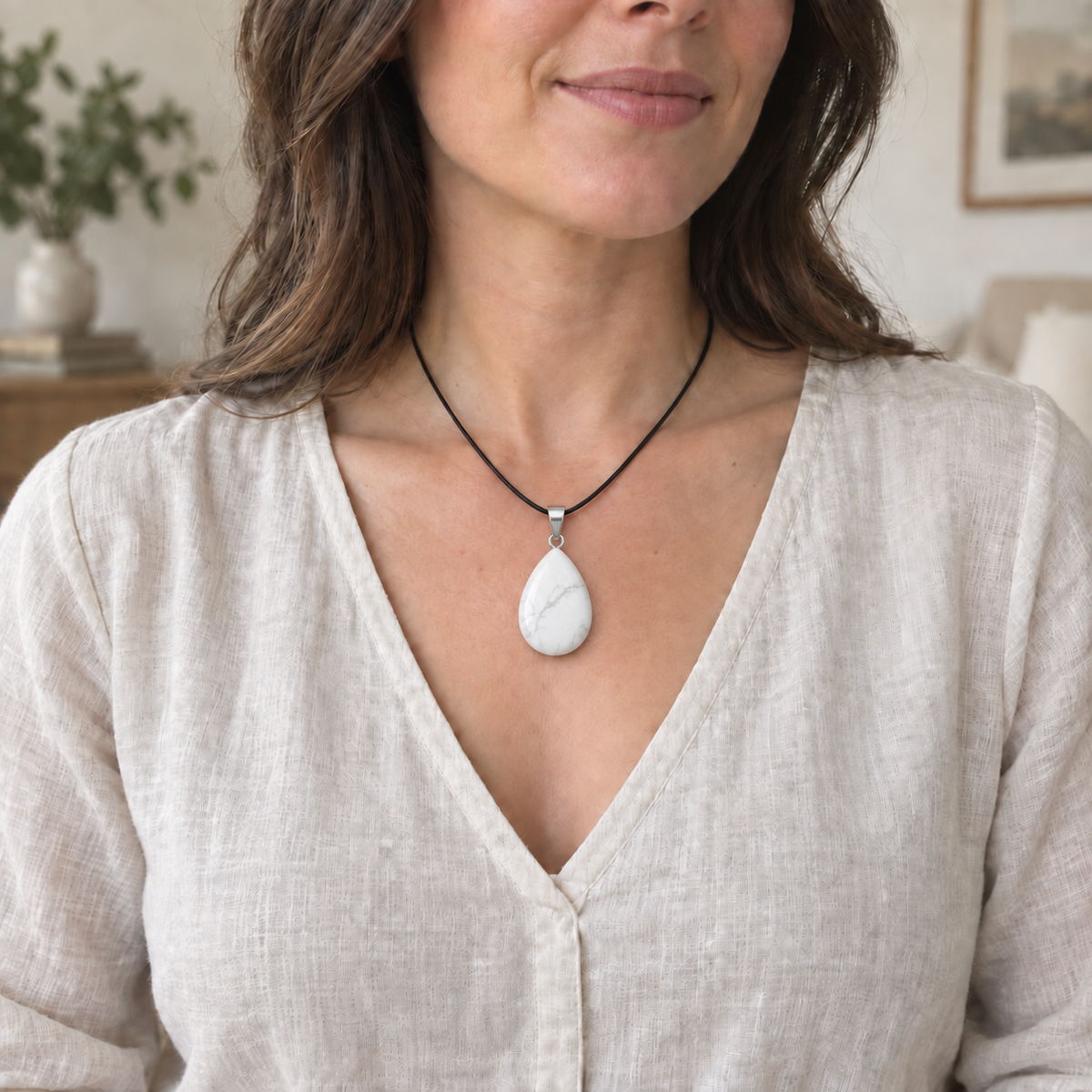 Howlite drop pendant — lifestyle