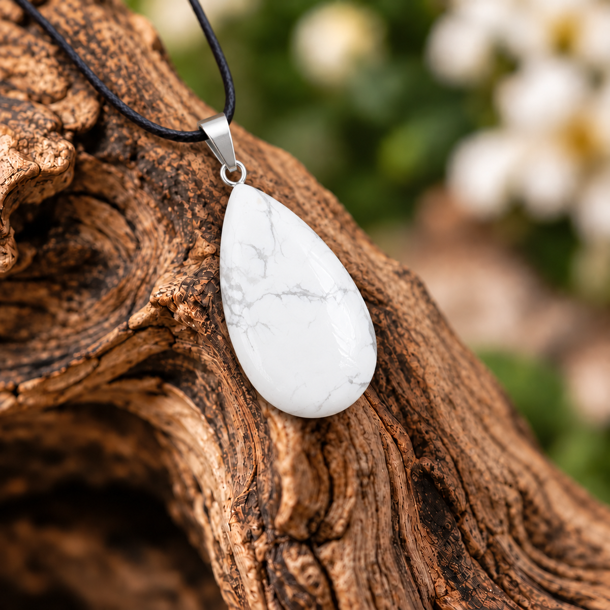Howlite drop pendant — closeup