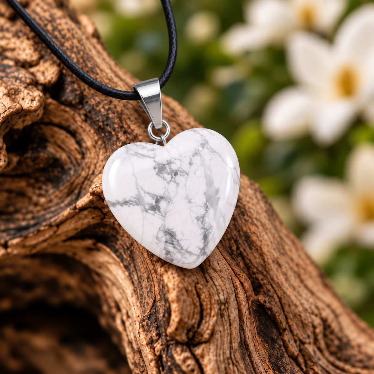 Howlite Heart Pendant — Close-up