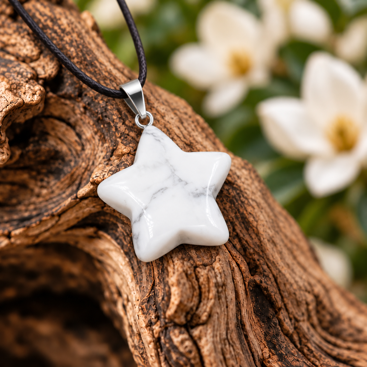 Howlite Star Pendant — Close-up