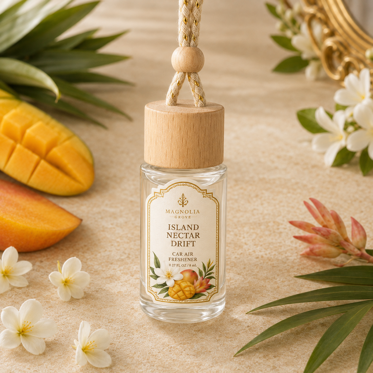 Island Nectar Drift Car Air Freshener — 8 mL glass bottle with wood cap