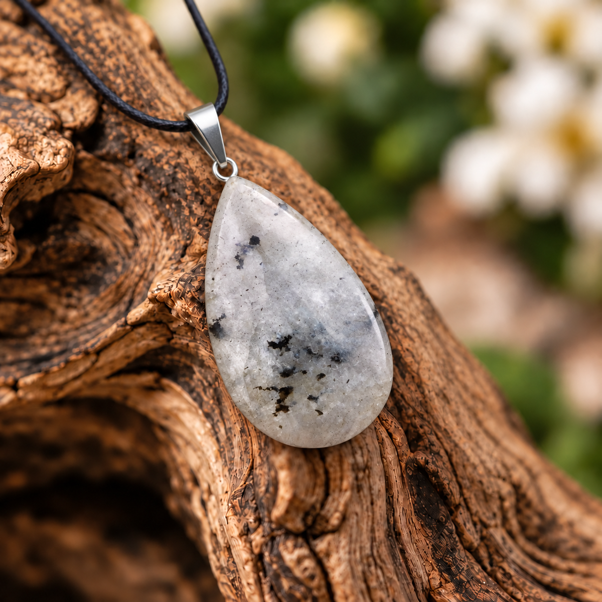 Labradorite drop pendant — closeup