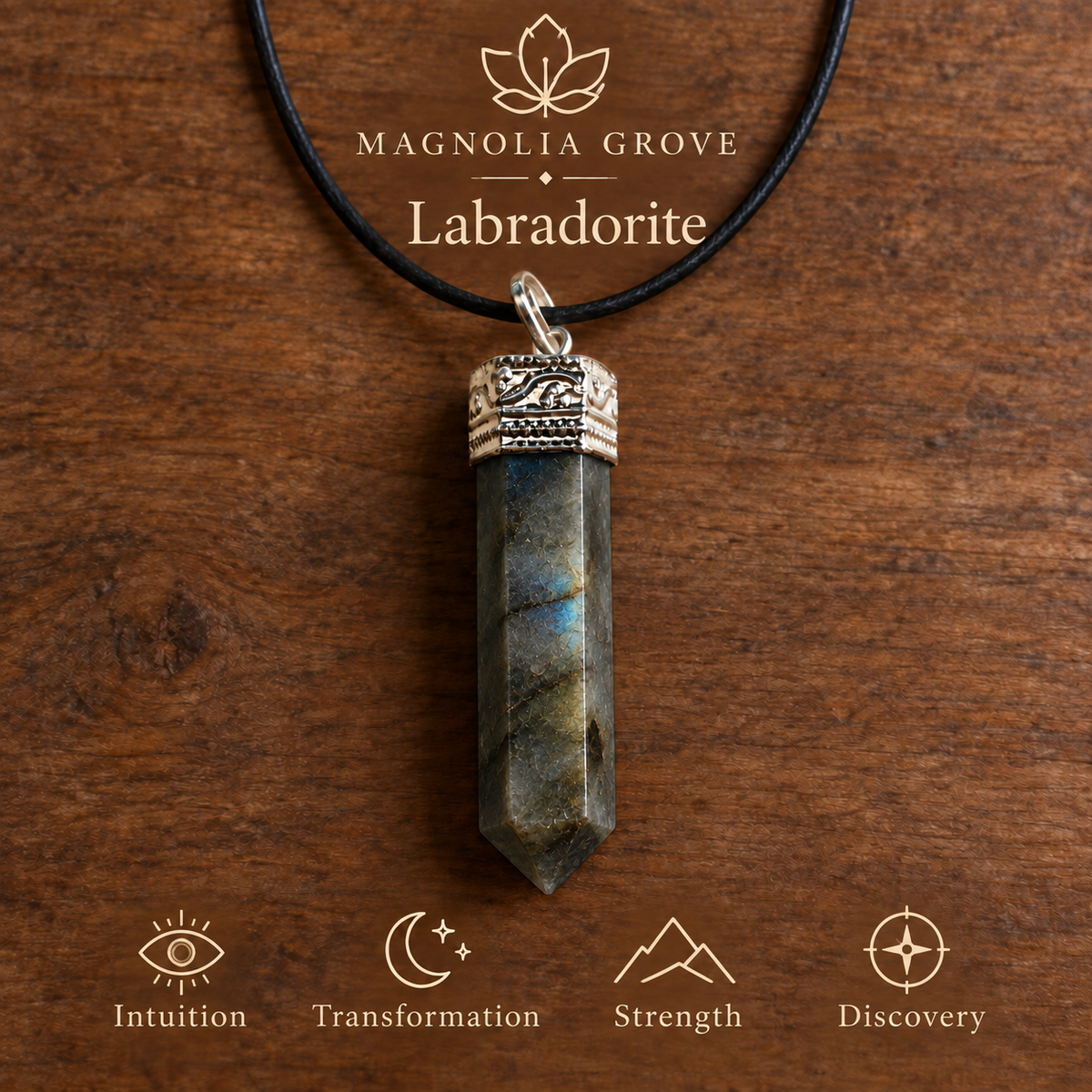 Labradorite pencil pendant — main branded image
