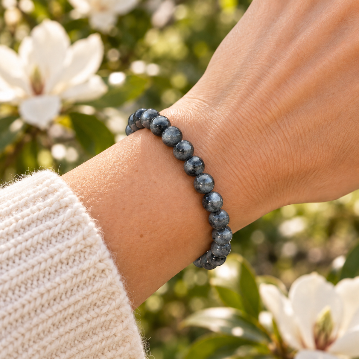Larvikite 8mm stretch bracelet wrist