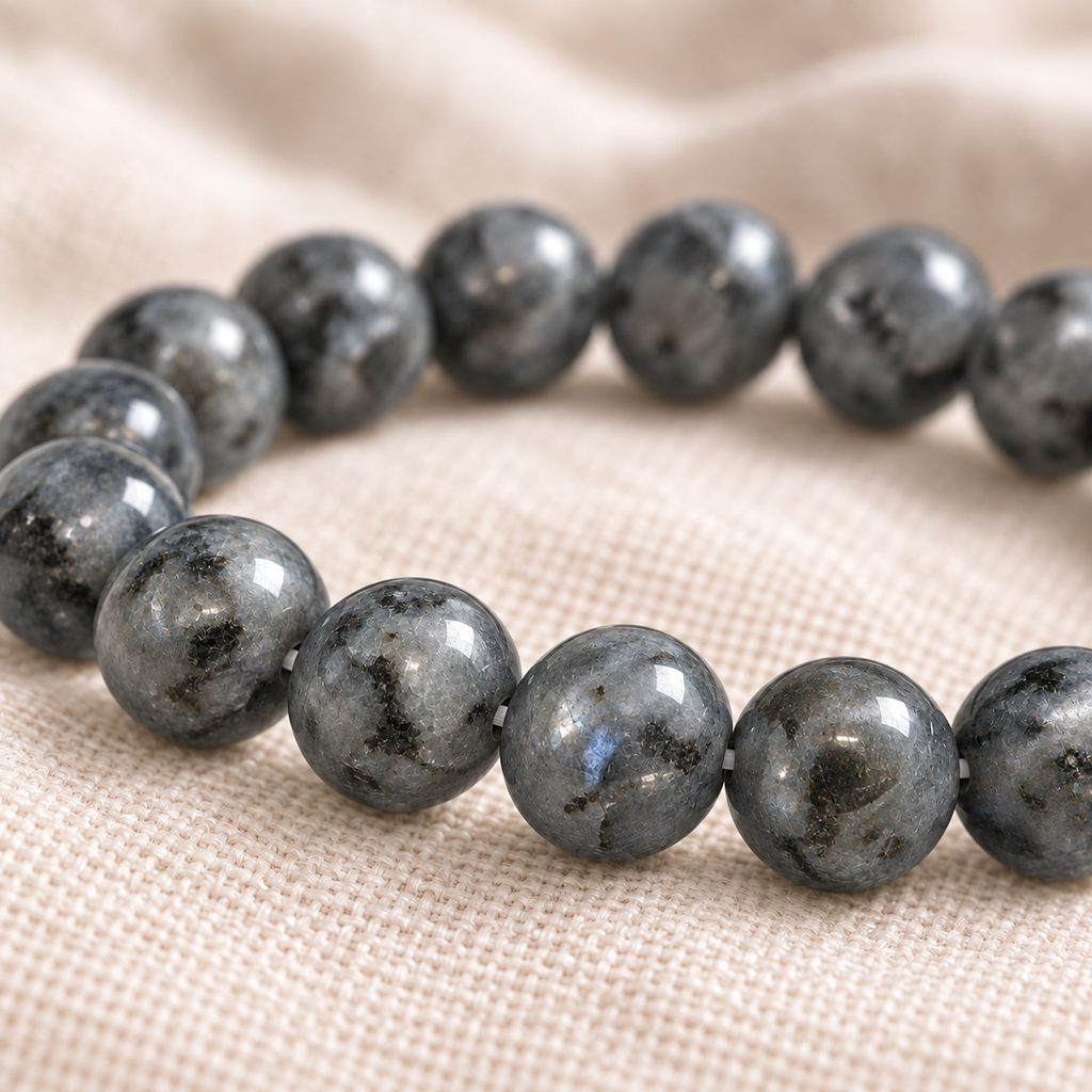 Larvikite 8mm stretch bracelet macro