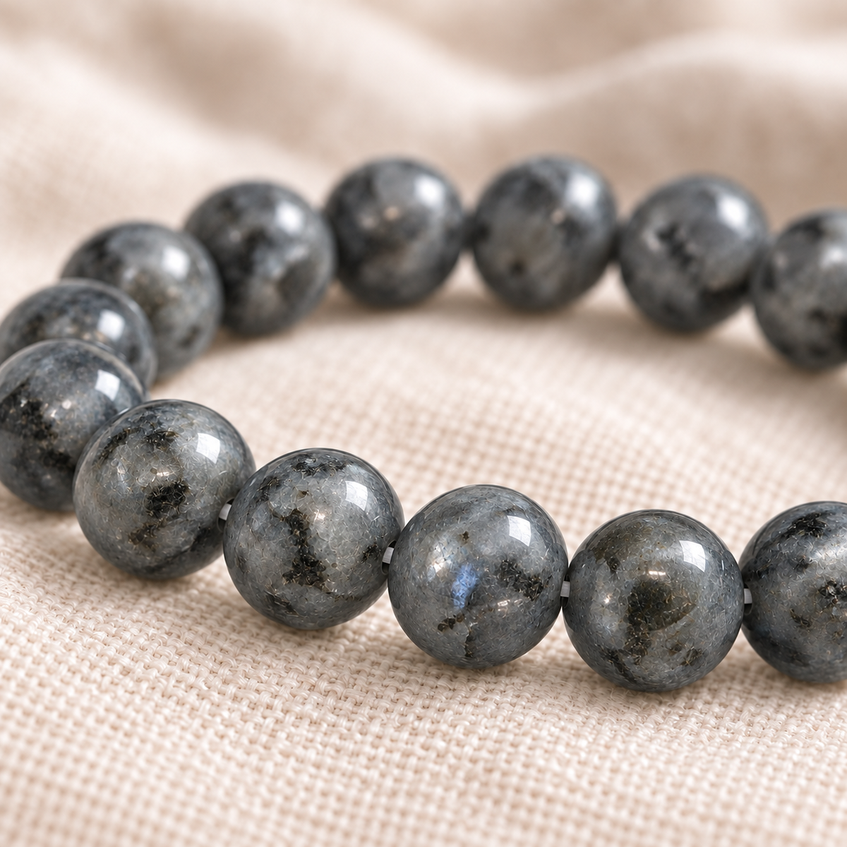 Larvikite 8mm stretch bracelet macro