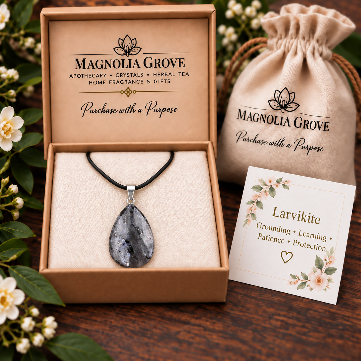 Larvikite drop pendant — gift