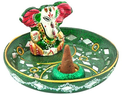 Lacquer Lord Ganesh Symbol Cone & Sticks Burner – 3.5"D – Sold Individually — view 1