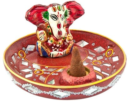 Lacquer Lord Ganesh Symbol Cone & Sticks Burner – 3.5"D – Sold Individually — view 2