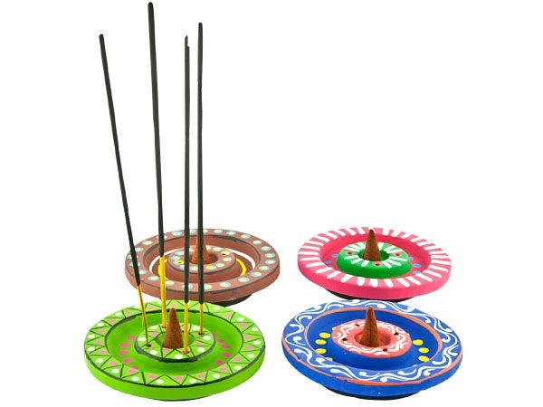 Hand Painted Terracotta Cone & Sticks Burner – 4"D – LBR51 – Sold Individually — view 2