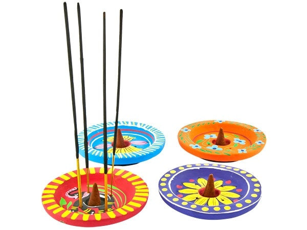 Hand Painted Terracotta Cone & Sticks Burner – 4"D – LBR52 – Sold Individually — view 2