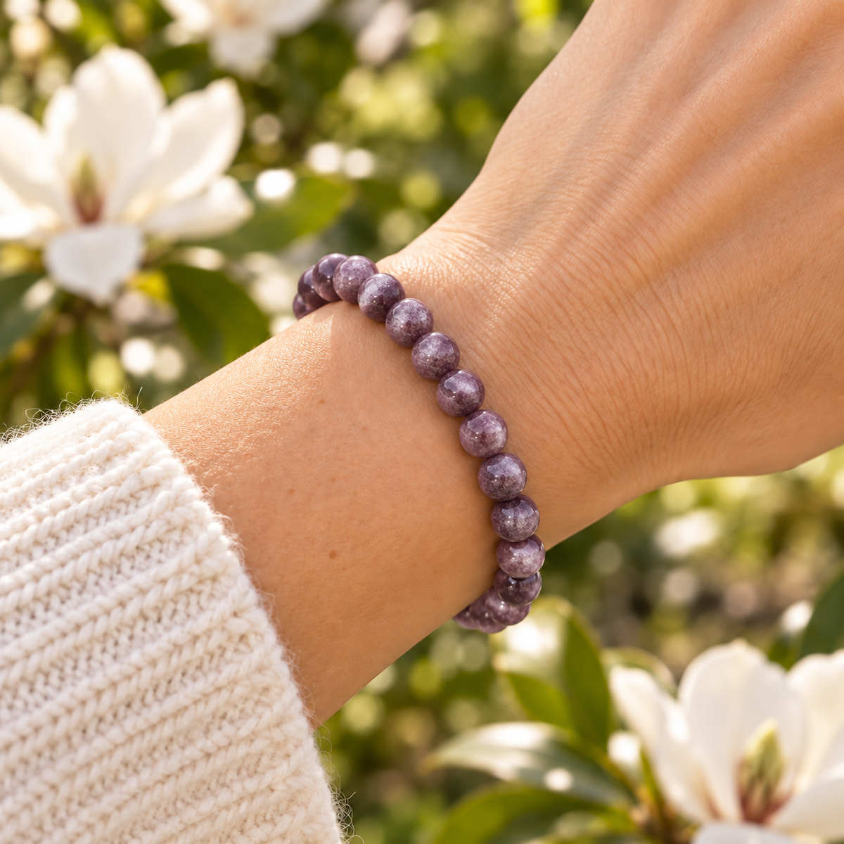Lepidolite 8mm stretch bracelet wrist