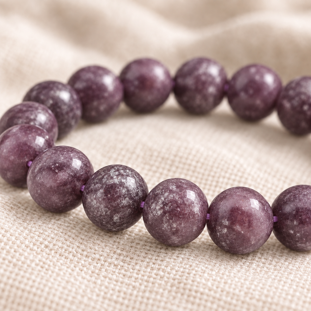 Lepidolite 8mm stretch bracelet macro